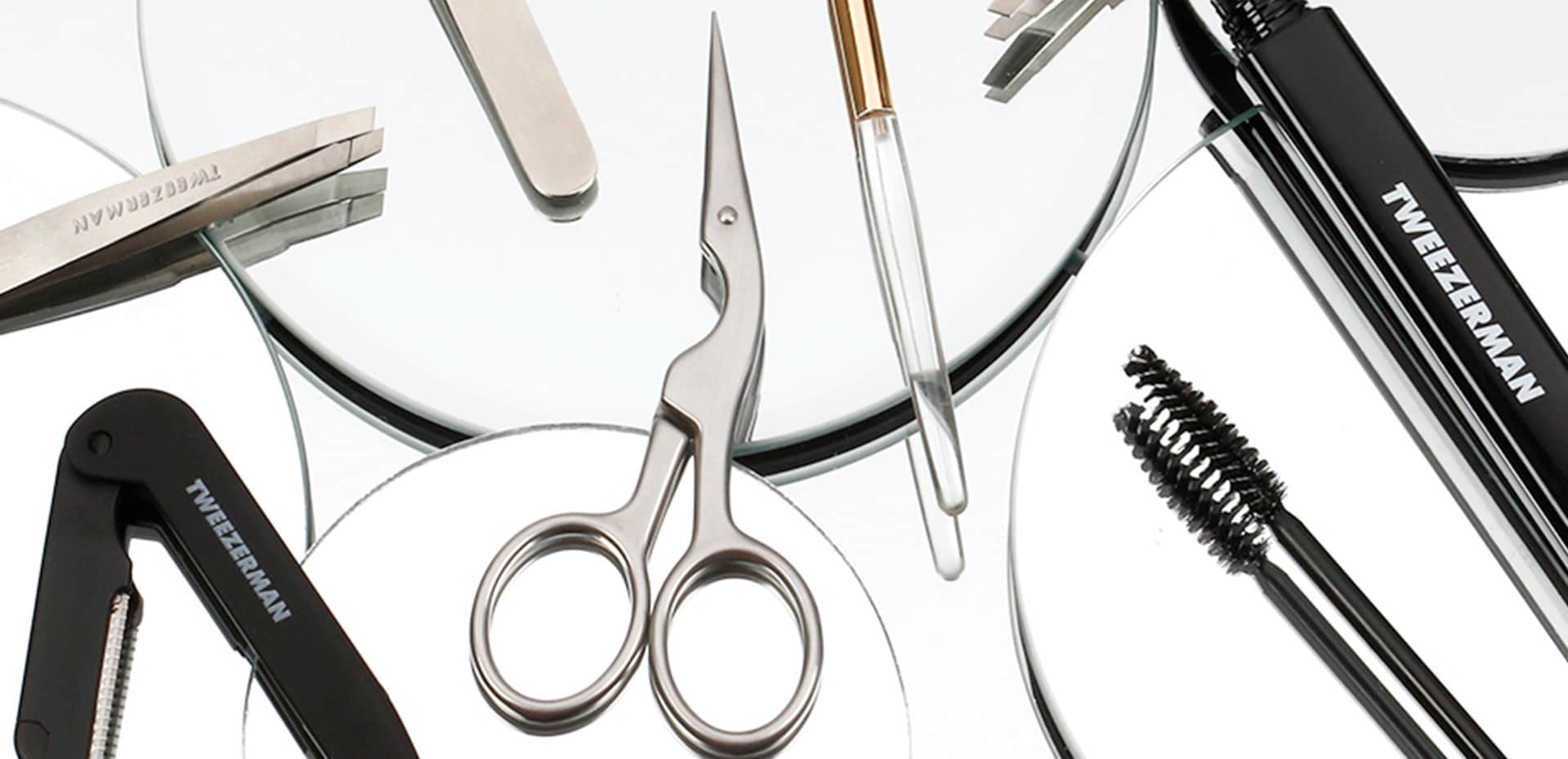 Brow tools used to shape and trim eyebrows