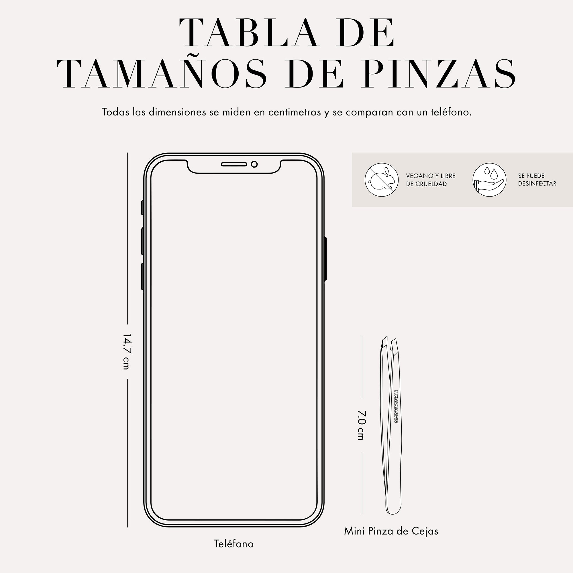 Tweezer size chart
All dimensions measured in inches and are compared to phone.
Phone is 5.78 inches tall
Full slant tweezers are 3.69 inches tall
This item can be sanitized and is vegan & cruelty free.