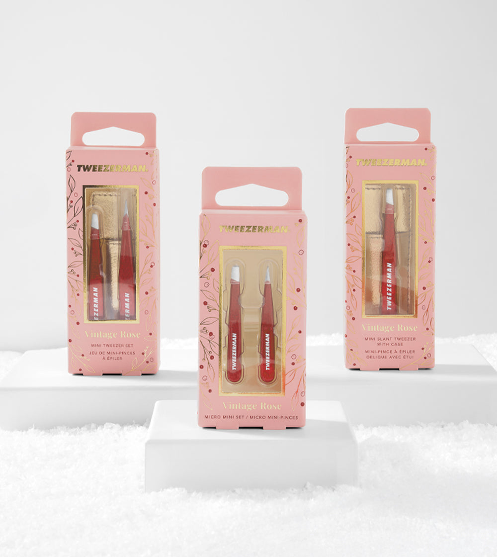 Portrait size image of 3 Vintage Rose Tweezer Gift sets in their packaging