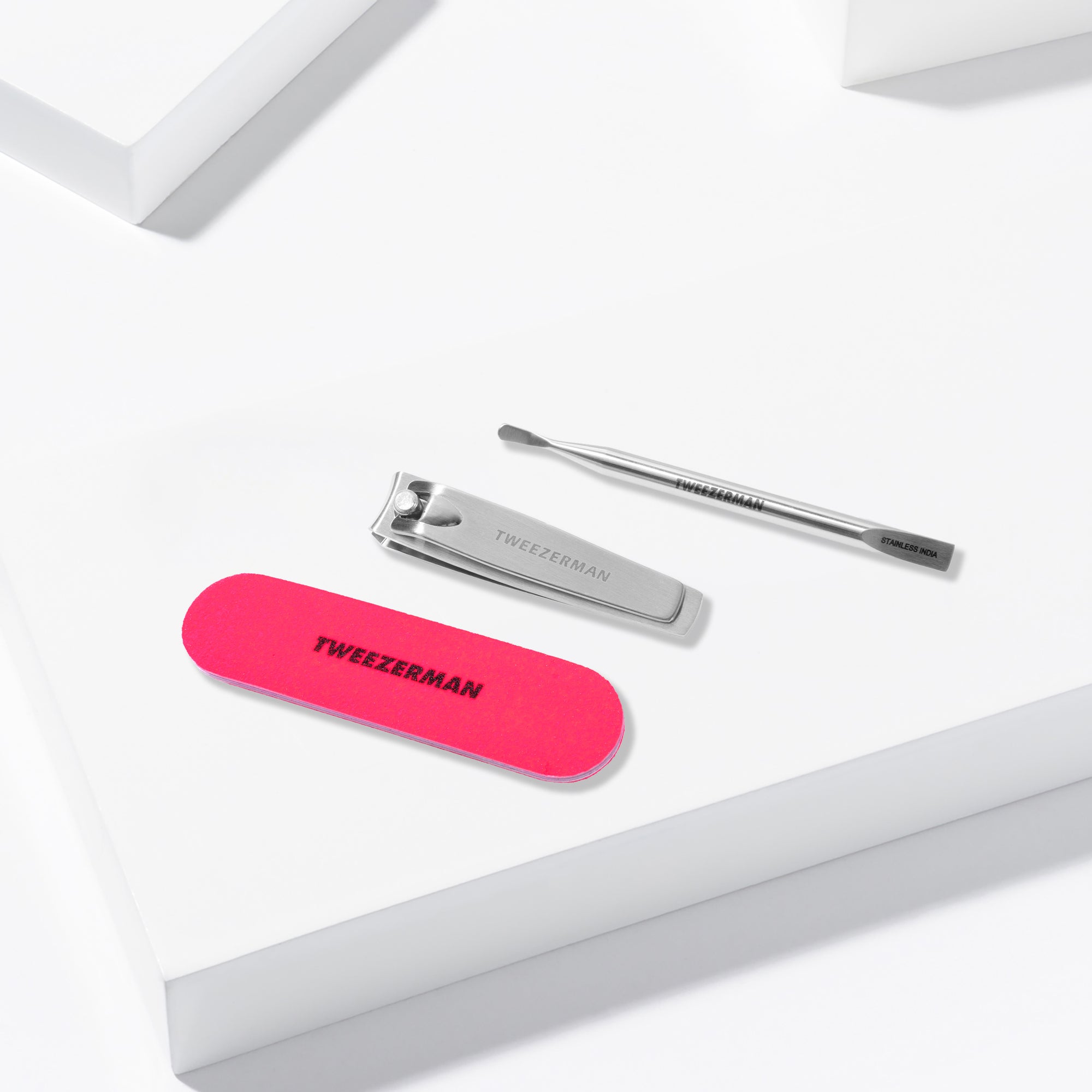 MINI NAIL RESCUE KIT: the stainless steel Nail Clipper, the Mini Pushy &amp; Nail Cleaner,  the Mini Neon Nail File.