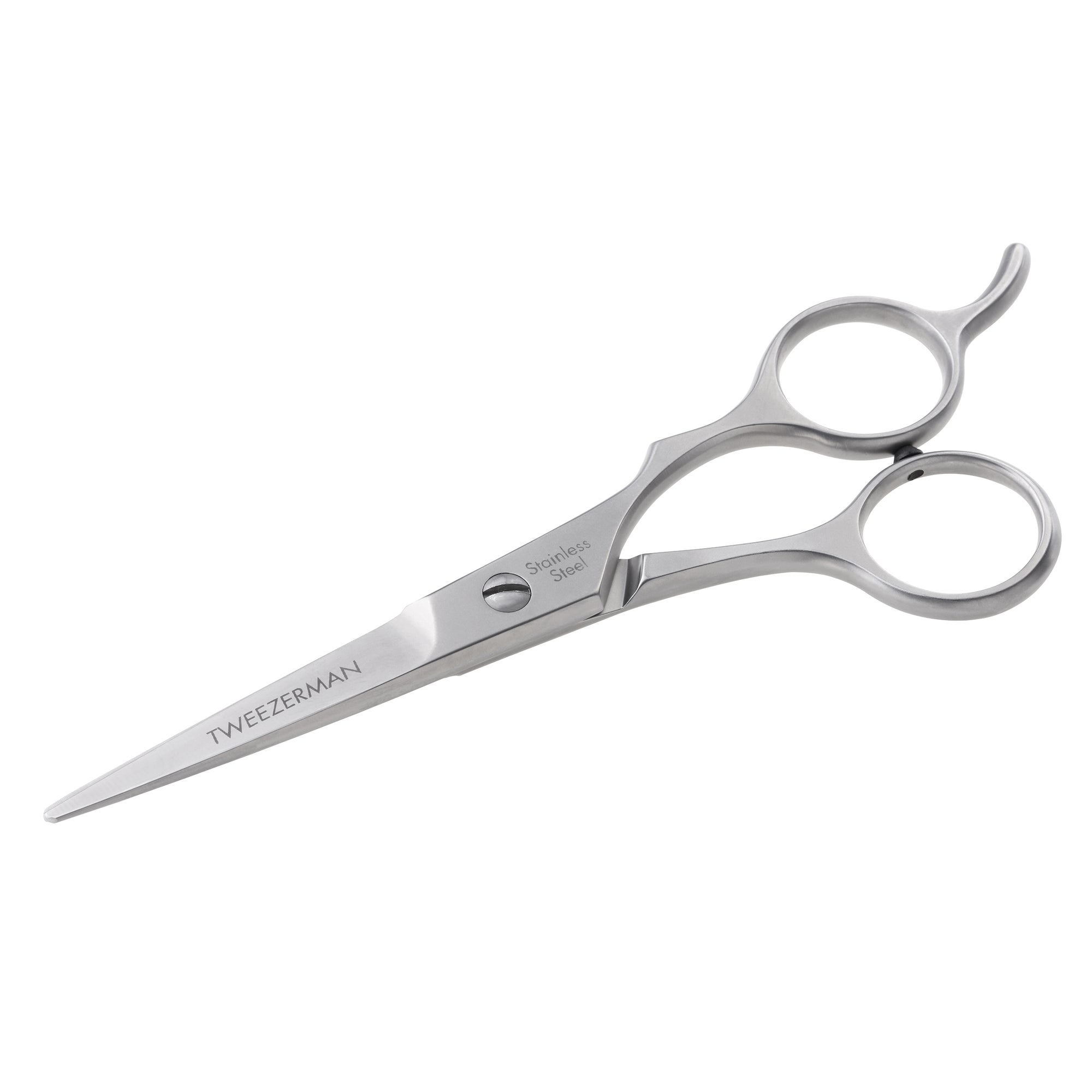 Stainless 2000 Shears 5 1/2", full body stainless steel with dark grey lettering on blades/body "Tweezerman Stainless Steel"