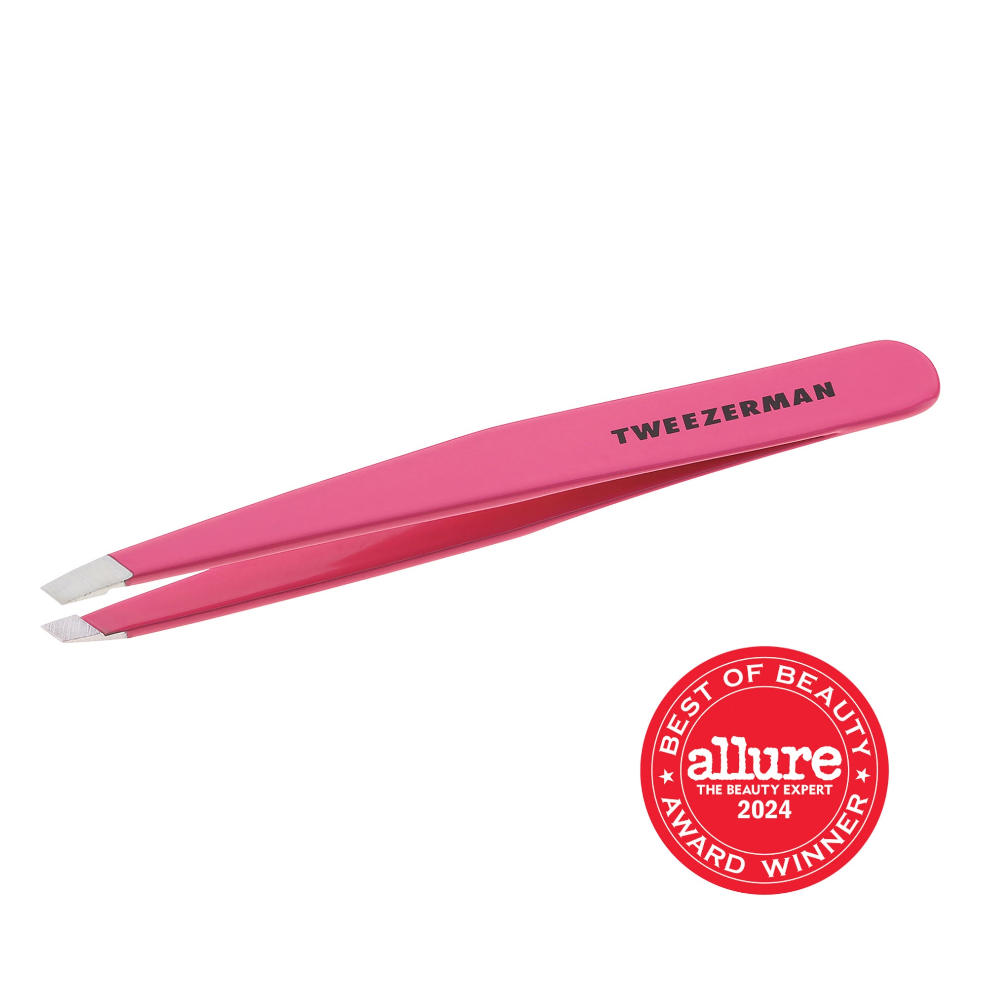 Pretty in Pink Slant Tweezer, pink color finish with stainless steel slant tips