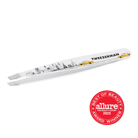 White Slant Tweezer with NYC city Skyline and Taxi Design