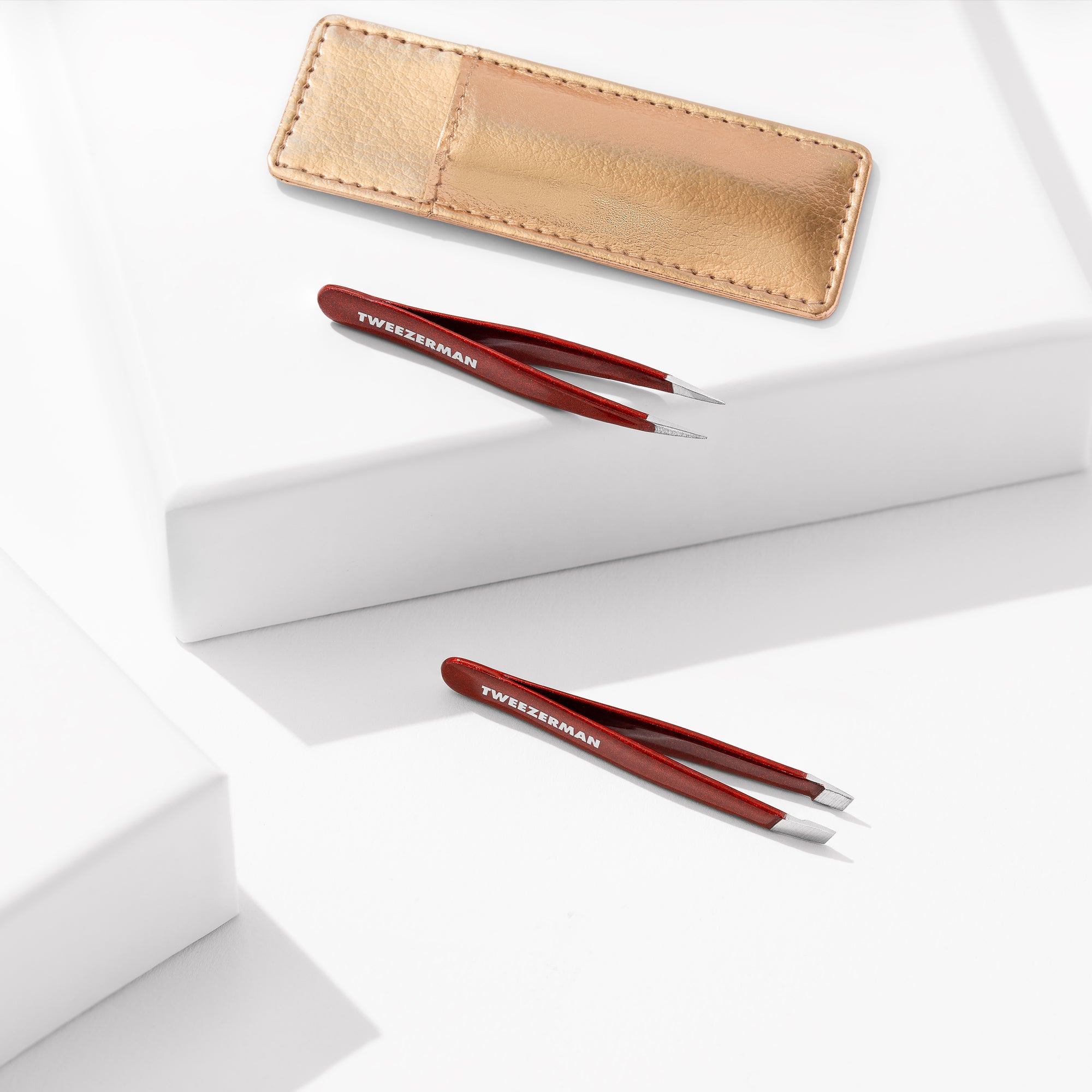Vintage Rose Mini Tweezer Set with gold-coloured case