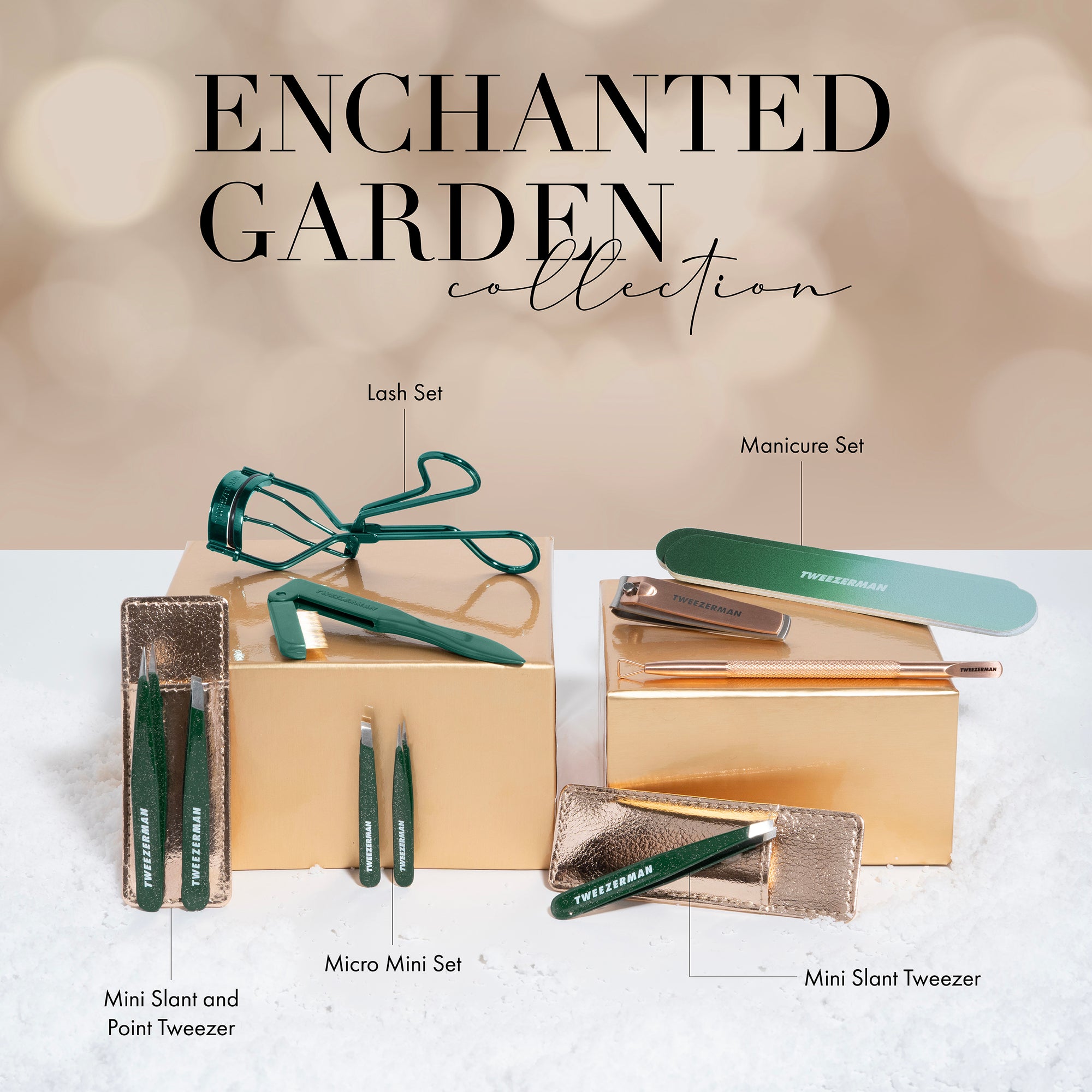 Enchanted Garden Collection: Lash Set, Manicure Set, Mini Slant and Point Tweezer, Micro Mini Set, Mini Slant Tweezer