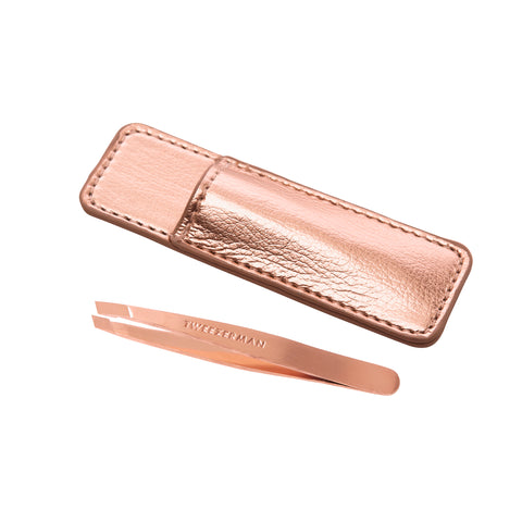 Rose Gold Mini Slant Tweezer and Case