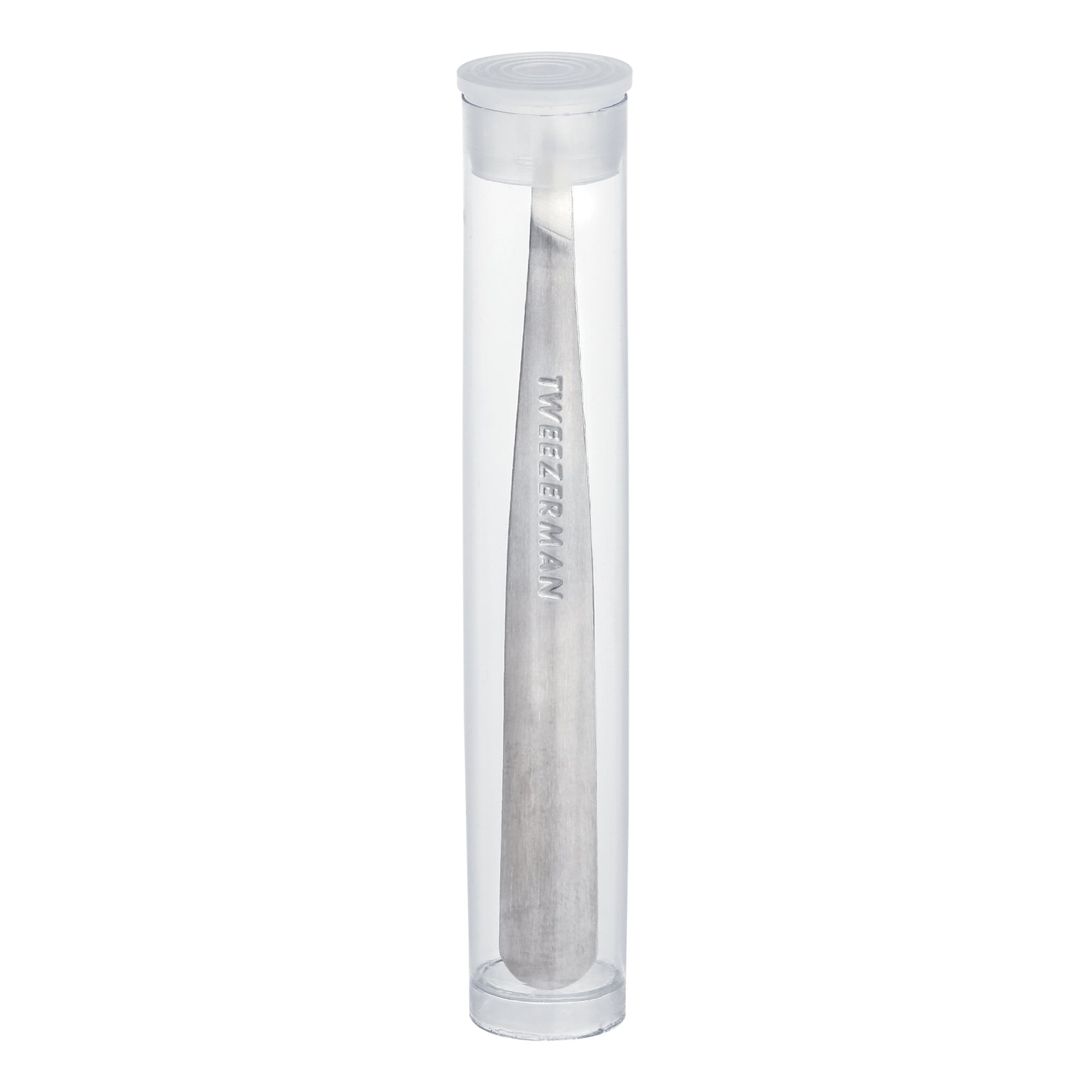 Classic mini slant tweezer in circular plastic tube container