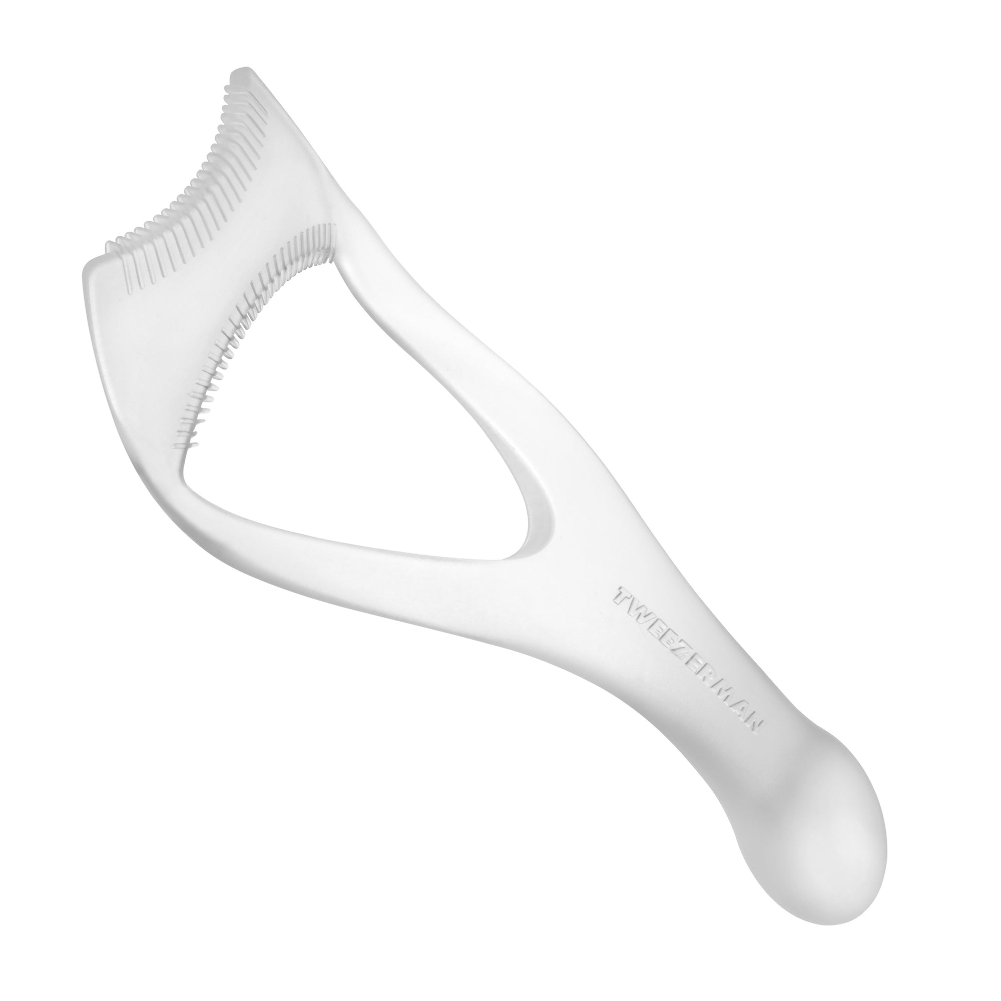 Lash Guard and Comb, body has transparent plastic with tapered handle and comb edges on top and bottom of lash guide bar. Best of beauty allure 2023 award winner banner